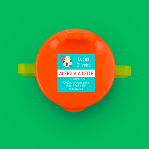 etiqueta de alerta para alergia alimentar com ícone de leite