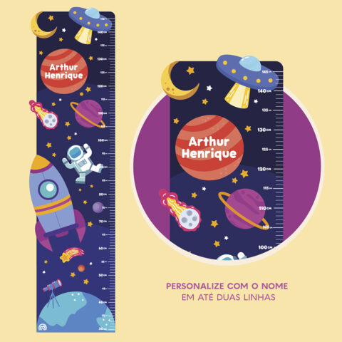 Regua de Crescimento Adesiva Espaço Sideral Cores