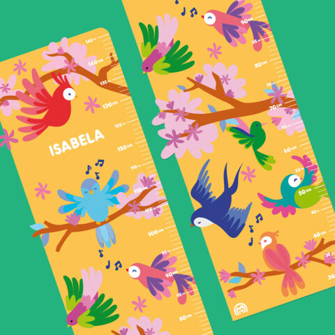 Regua de Crescimento Adesiva Pássaros