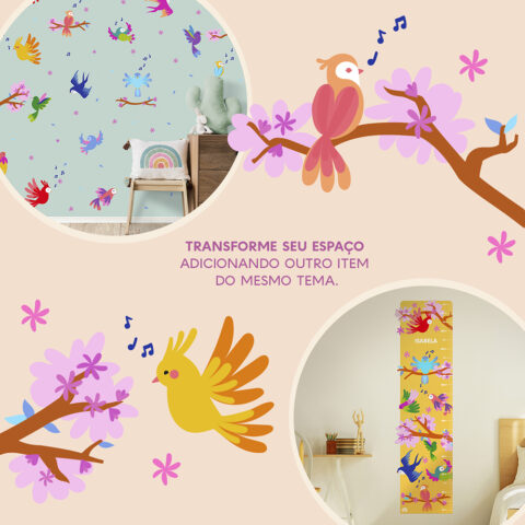 Regua de Crescimento Adesiva Pássaros